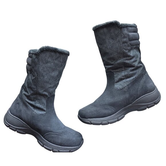 Lands End Gray Winter Boots Quilted Insulated Fur-Lined Snow Mid Calf Size 7.5 - Picture 1 of 8